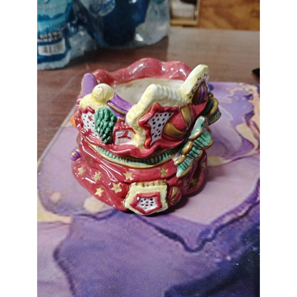 fitz and floyd Christmas candy lane toy bag candle cup
